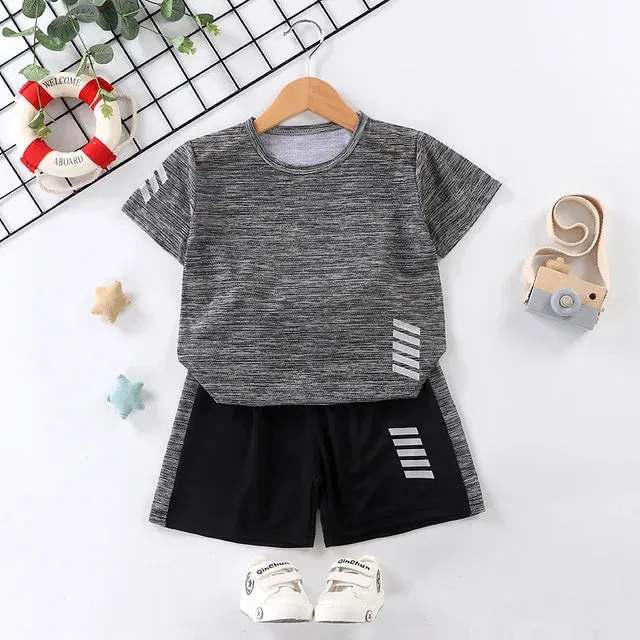 مجموعة اروين arwen &ajh group  Kids tracksuits summer sport clothing suits Quick Dry short sleeve T-shirt and shorts pants set children boys sports/gym wear