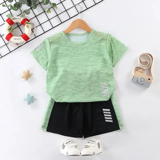 مجموعة اروين arwen &ajh group  Kids tracksuits summer sport clothing suits Quick Dry short sleeve T-shirt and shorts pants set children boys sports/gym wear