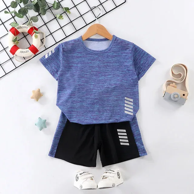 مجموعة اروين arwen &ajh group  Kids tracksuits summer sport clothing suits Quick Dry short sleeve T-shirt and shorts pants set children boys sports/gym wear