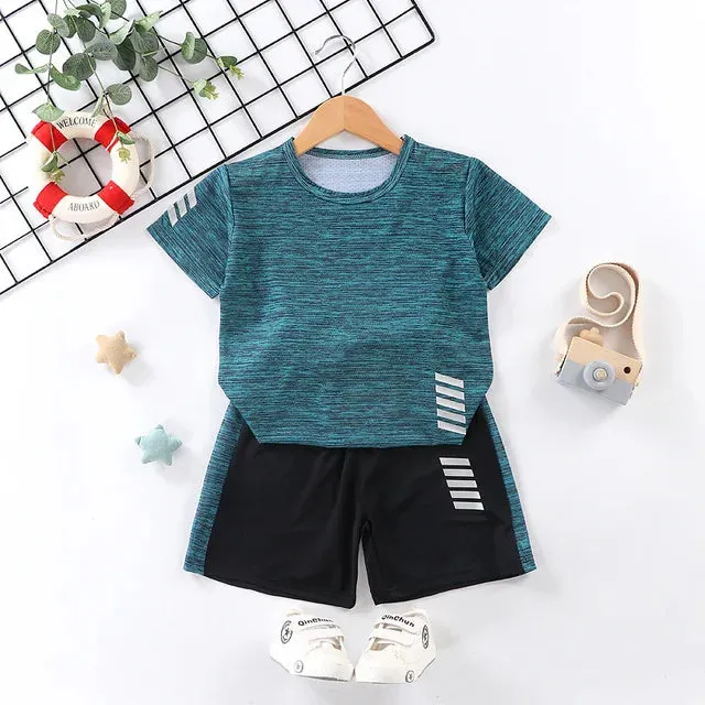 مجموعة اروين arwen &ajh group  Kids tracksuits summer sport clothing suits Quick Dry short sleeve T-shirt and shorts pants set children boys sports/gym wear