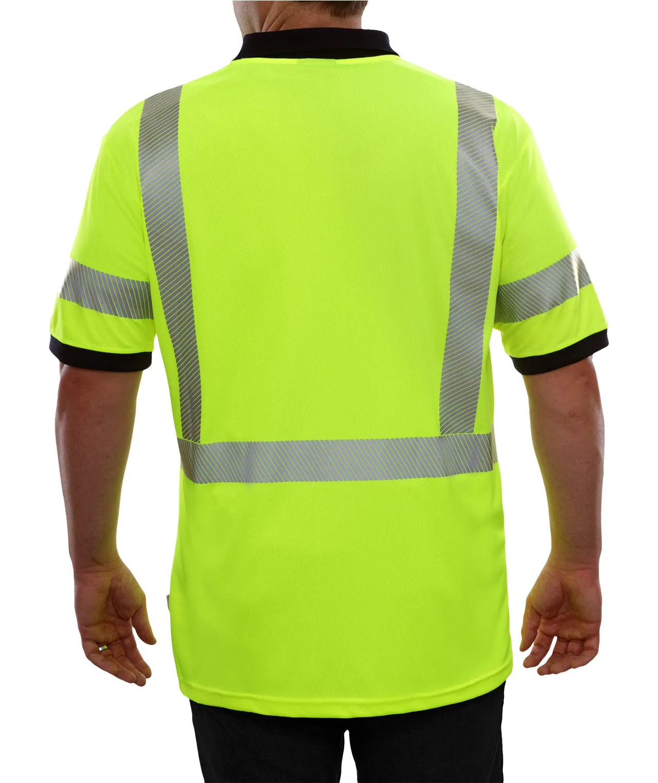 334CTLN Lime-Navy Birdseye Pocketed Safety High Vis Safety Polo Shirt with Comfort Trim by 3MTM