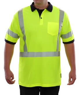 334CTLN Lime-Navy Birdseye Pocketed Safety High Vis Safety Polo Shirt with Comfort Trim by 3MTM