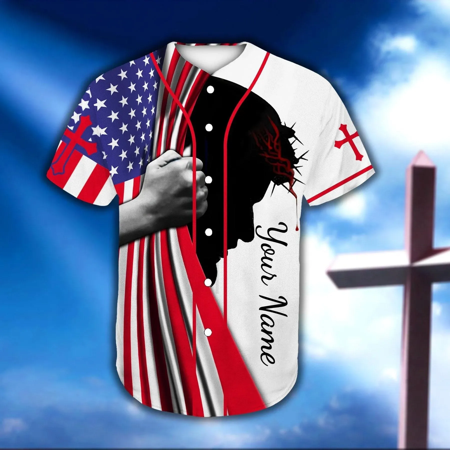 American Flag Jesus Is My Everything Cross Custom Baseball Jersey - Personalized Jesus Baseball Jersey For Men and Women