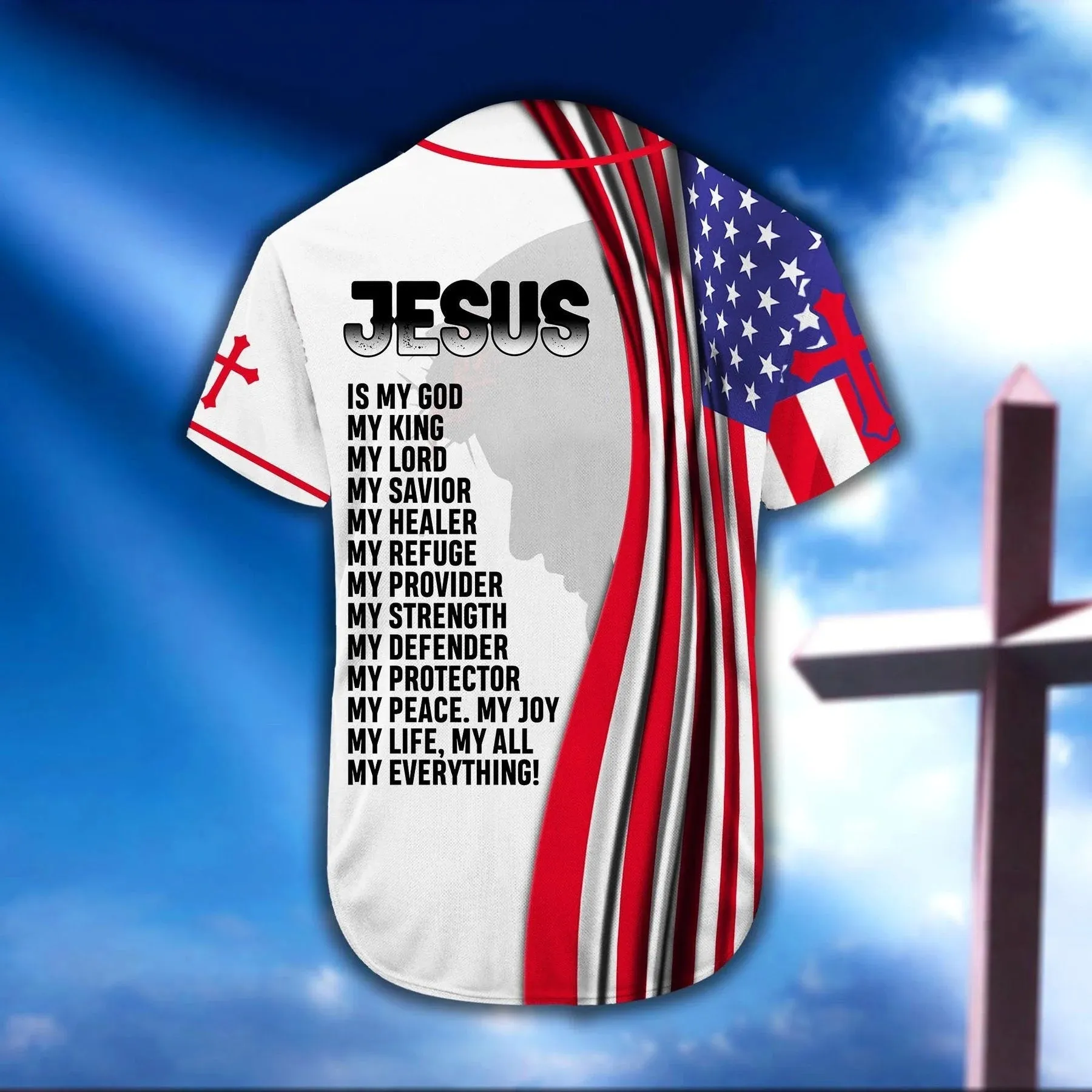 American Flag Jesus Is My Everything Cross Custom Baseball Jersey - Personalized Jesus Baseball Jersey For Men and Women