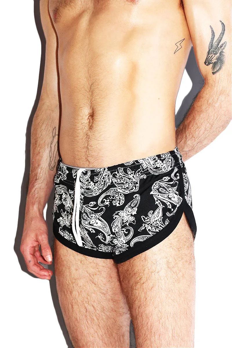 Bandana Paisley Shorty Running Shorts- Black