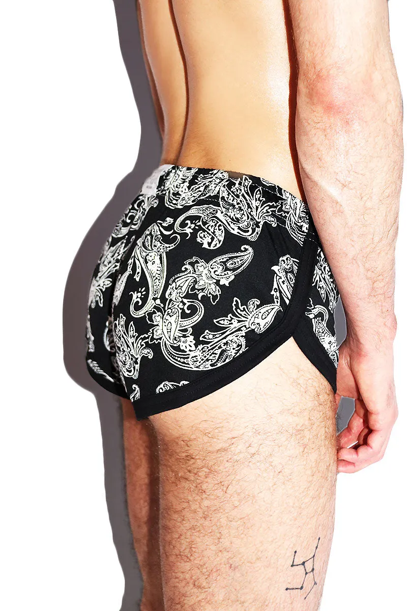 Bandana Paisley Shorty Running Shorts- Black