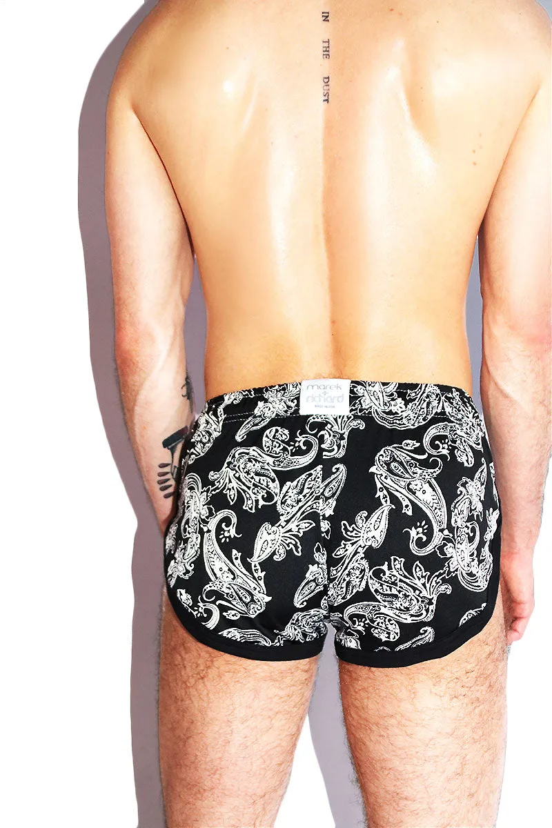 Bandana Paisley Shorty Running Shorts- Black