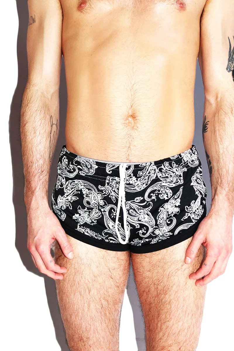 Bandana Paisley Shorty Running Shorts- Black