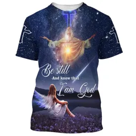 Be Still And Know That I Am God Jesus With Angels Girl 3d T-Shirts - Christian Shirts For Men&Women