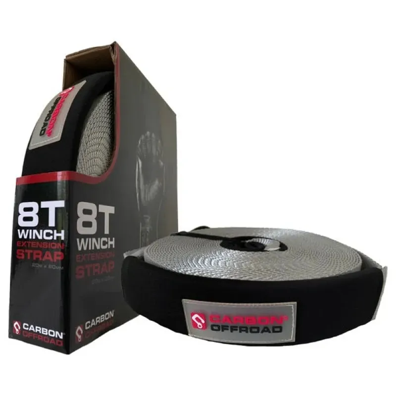 Carbon Offroad 20m 8T Winch Extension Strap and 2-Piece Soft Shackle Bundle