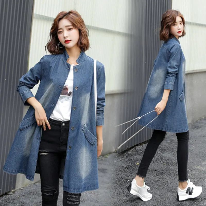 Chic Thin Plus Mid-Length Denim Coat