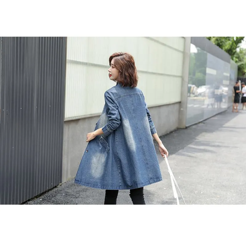 Chic Thin Plus Mid-Length Denim Coat