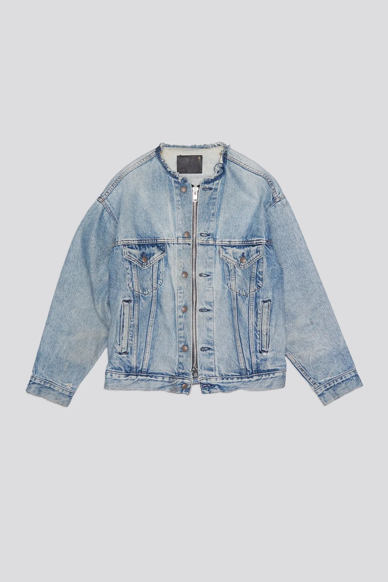 COLLARLESS TRUCKER JACKET - CAXTON BLUE