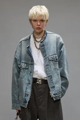 COLLARLESS TRUCKER JACKET - CAXTON BLUE