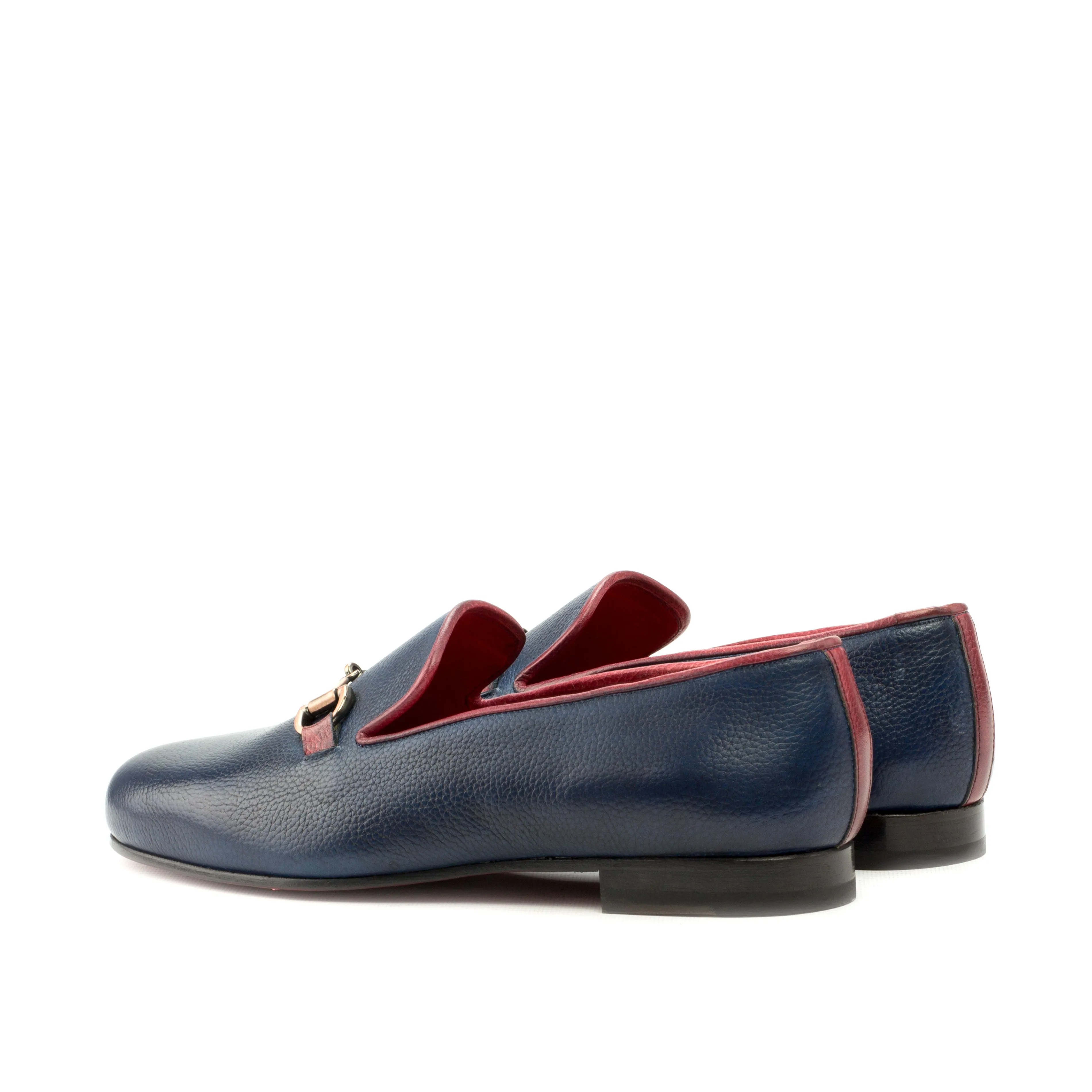 DapperFam Enzo in Navy / Red Men's Italian Full Grain Leather Slipper