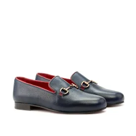 DapperFam Enzo in Navy / Red Men's Italian Full Grain Leather Slipper