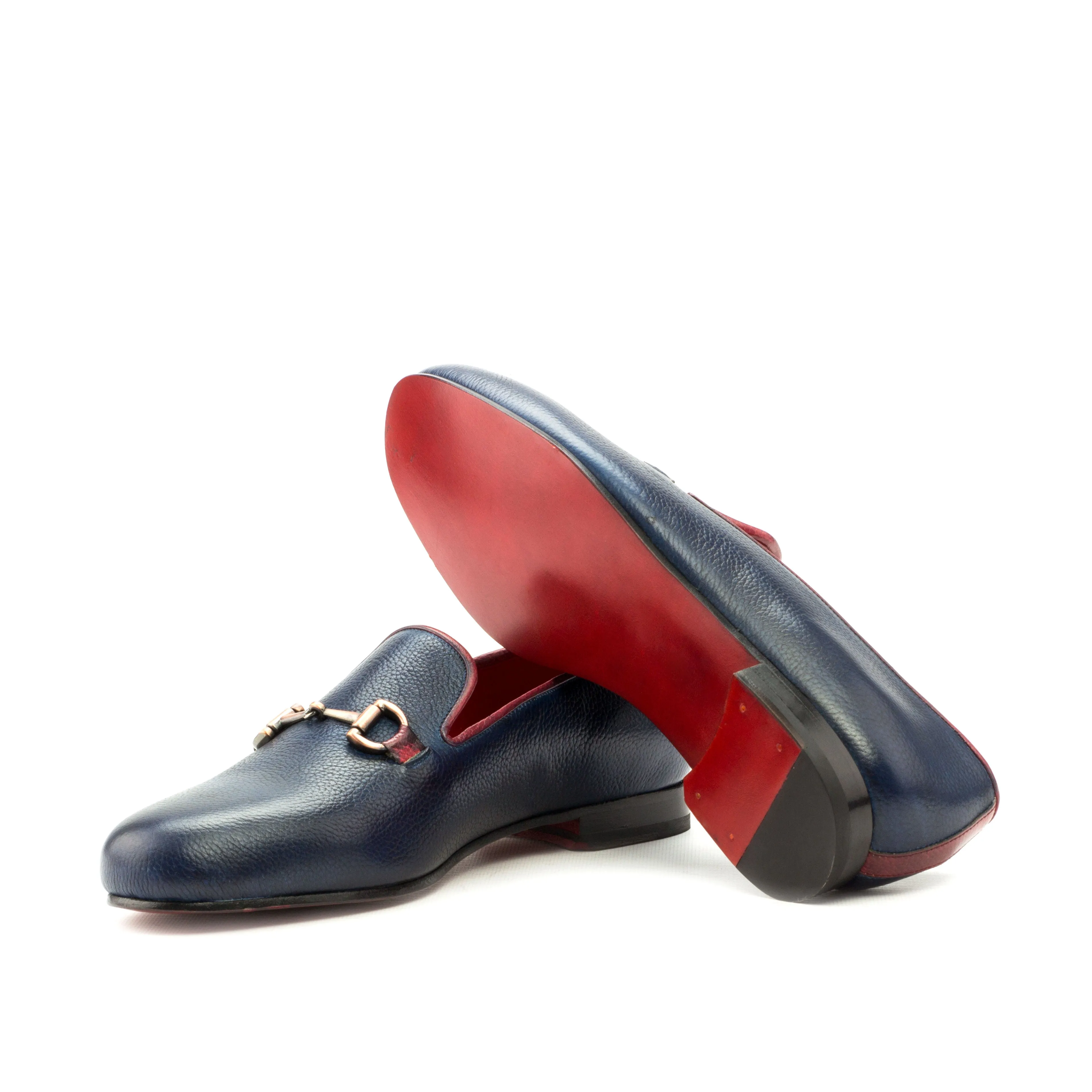 DapperFam Enzo in Navy / Red Men's Italian Full Grain Leather Slipper