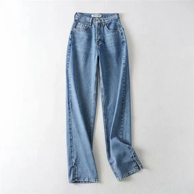 Denim Pants Women KALENMONS High Waist Washed Jeans Pocket Bleached Summer Casual Trousers 2020 Baggy Work Jean Women Vintage