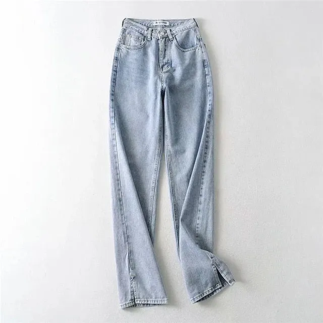 Denim Pants Women KALENMONS High Waist Washed Jeans Pocket Bleached Summer Casual Trousers 2020 Baggy Work Jean Women Vintage