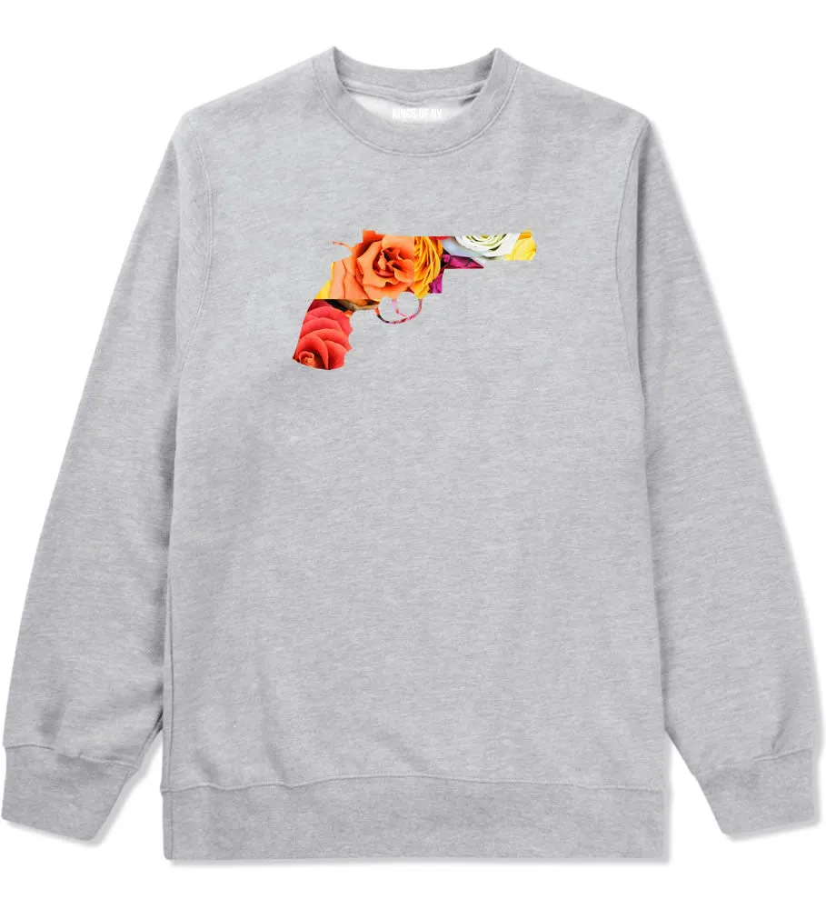 Floral Gun Flower Print Colt 45 Revolver Boys Kids Crewneck Sweatshirt