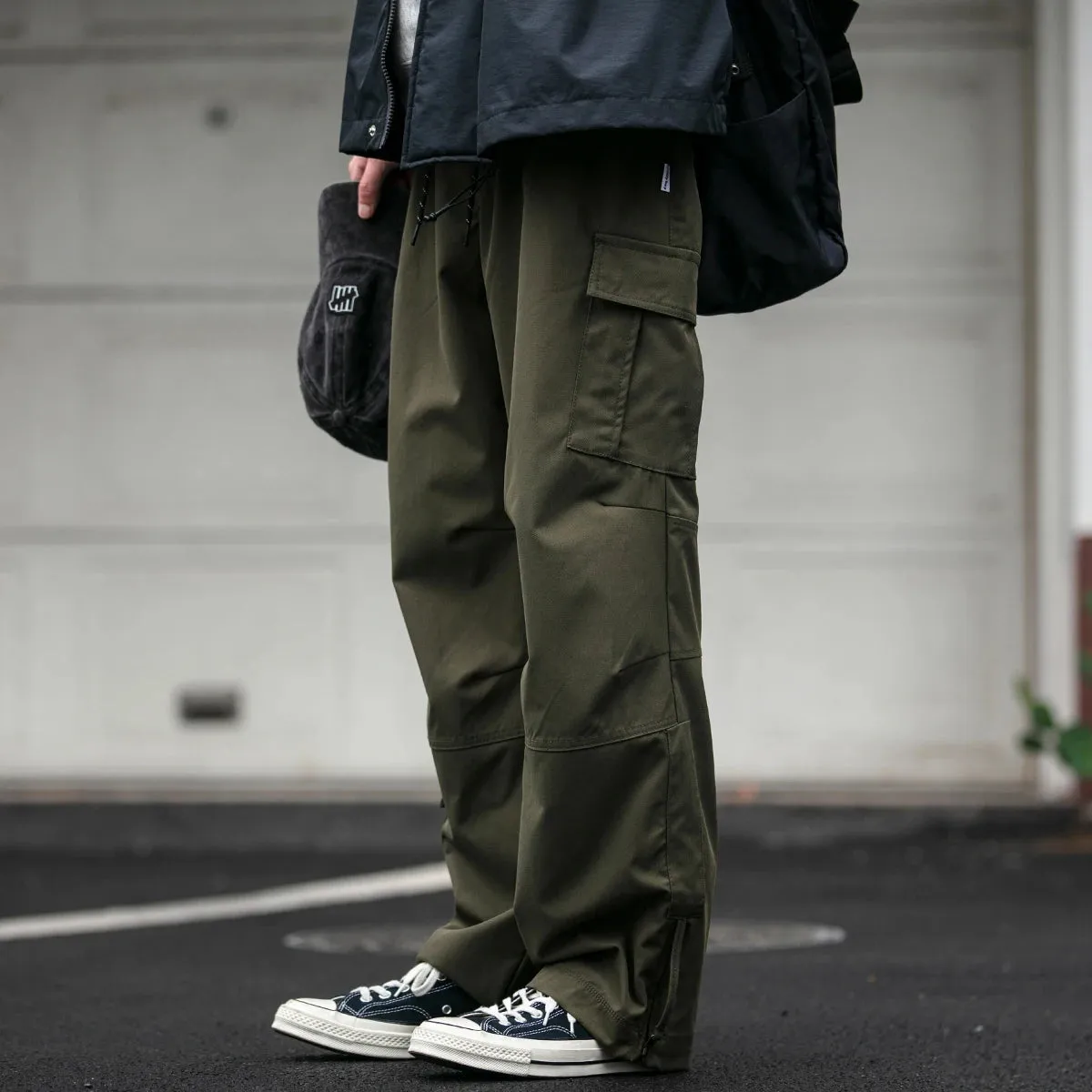 Japanese Streetwear Soft Straight Cargo Pants - Double Sided Twill - Multi-pocket Trousers