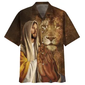 Jesus Christ Prayer Lion Hawaiian Shirts - Christian Hawaiian Shirt - Hawaiian Shirts For Men