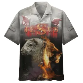 Jesus Lion And The Sheep Hawaiian Shirts - Christian Hawaiian Shirt - Hawaiian Shirts For Men