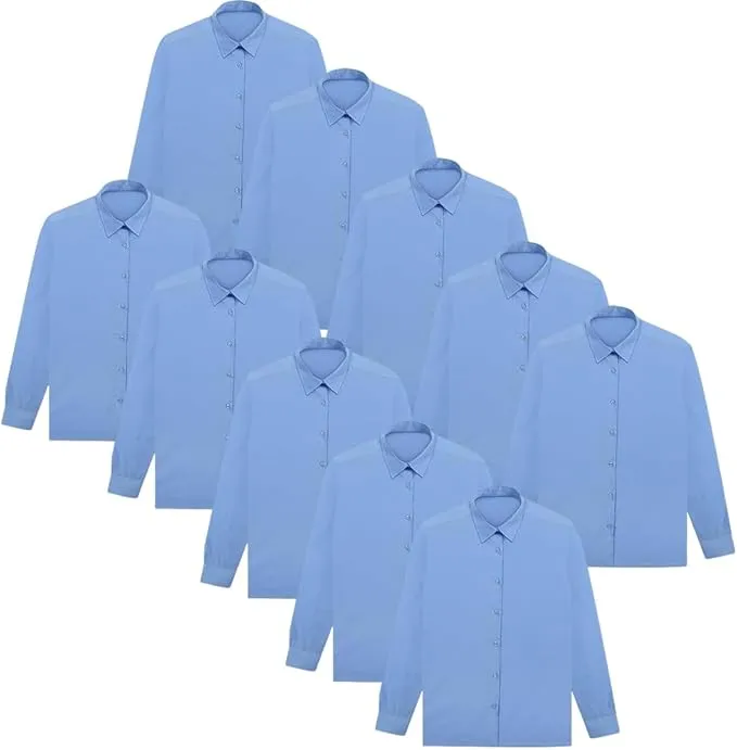 KHIM Kids Girls Full Sleeve Half Sleeve School Shirts Plain White Sky Blue Dress Shirts Pack of 10 Age 5 to 16 Years