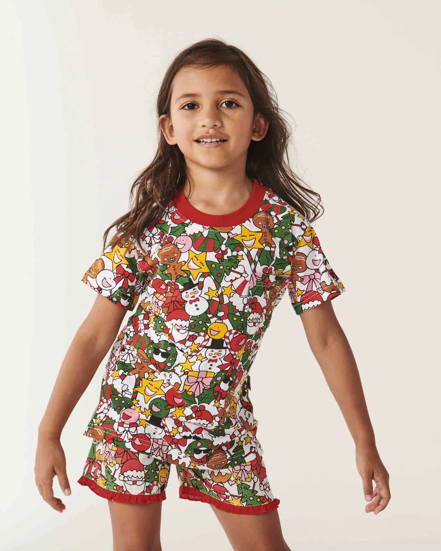 Kip & Co Christmas Party Organic Cotton Short Sleeve Tee & Frill Short Pyjama Set