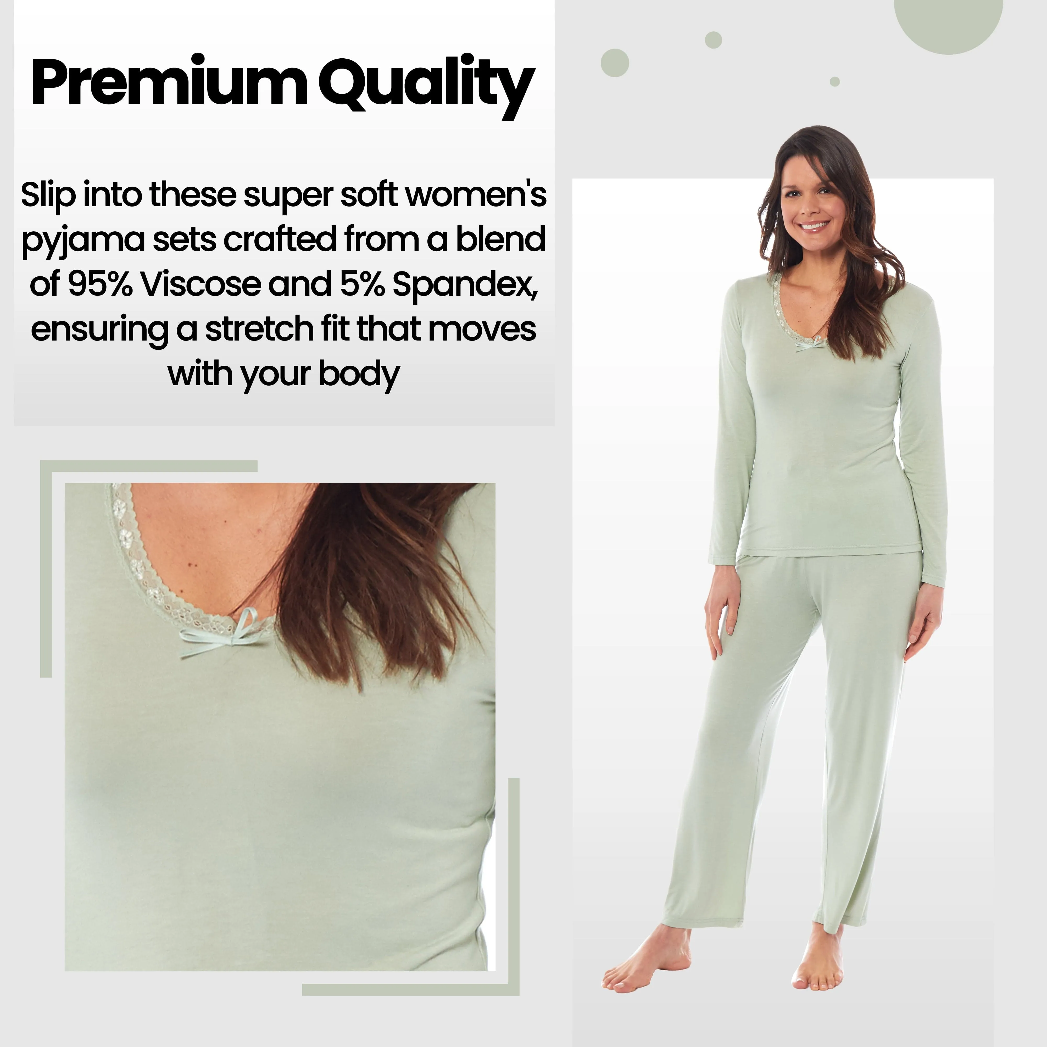 Ladies Long Sleeve Pyjama Set Ultra Soft Viscose Spandex Black Green Cozy Stretch Fit Nightwear UK Sizes 8-22 by Daisy Dreamer