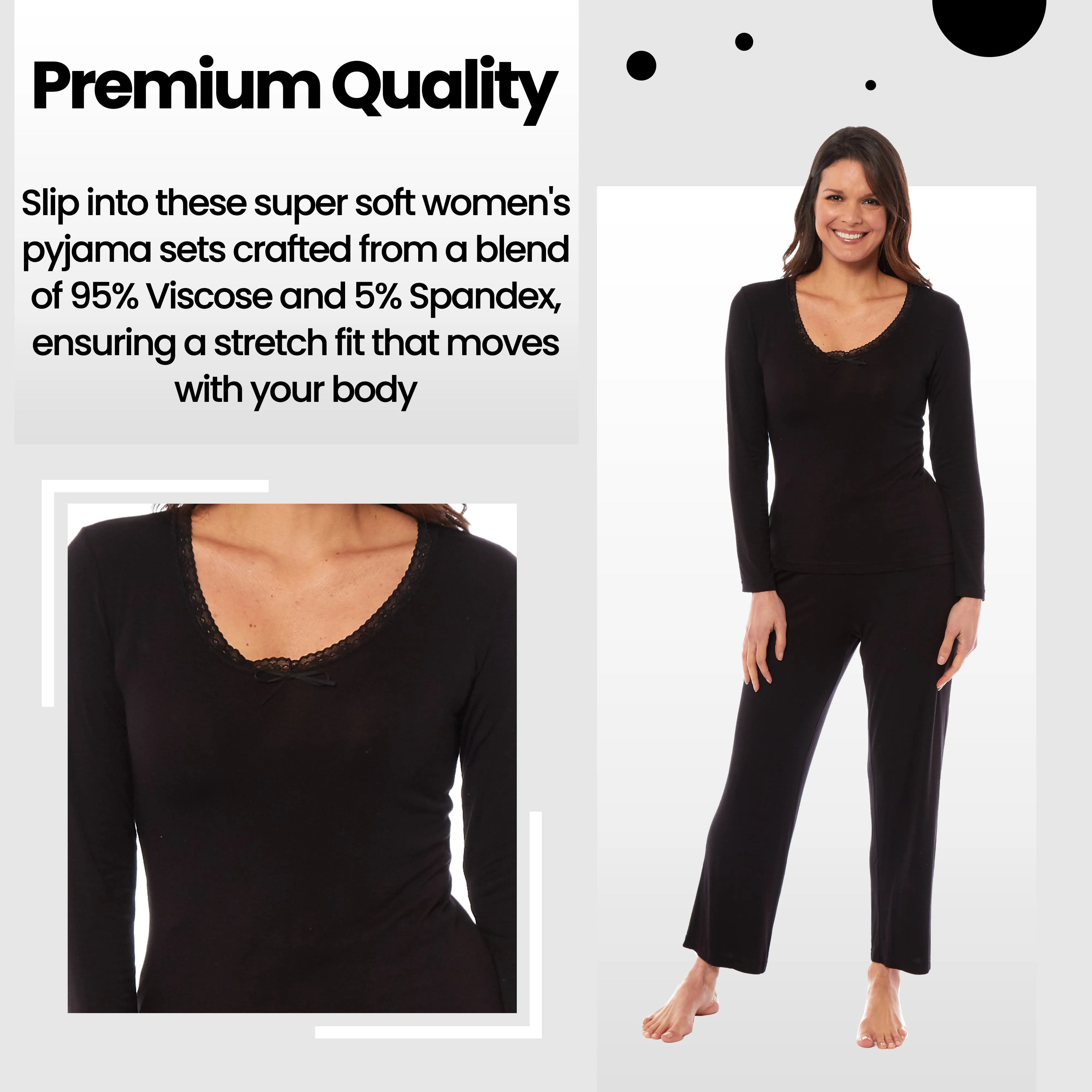 Ladies Long Sleeve Pyjama Set Ultra Soft Viscose Spandex Black Green Cozy Stretch Fit Nightwear UK Sizes 8-22 by Daisy Dreamer