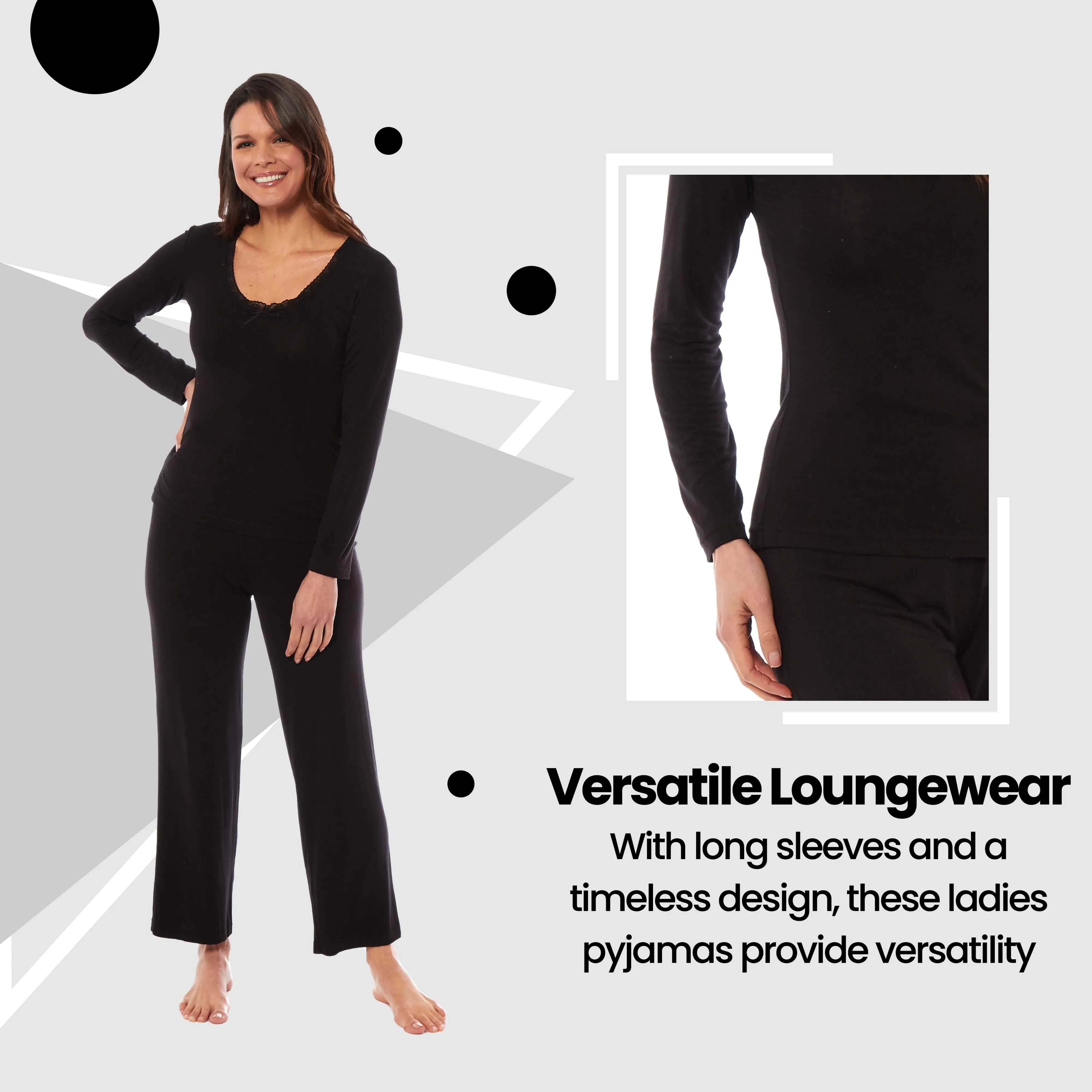 Ladies Long Sleeve Pyjama Set Ultra Soft Viscose Spandex Black Green Cozy Stretch Fit Nightwear UK Sizes 8-22 by Daisy Dreamer