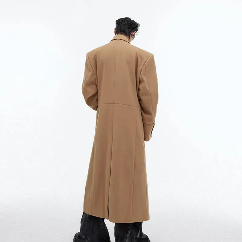 Men Woolen Long Coat Niche Shoulder Pad Fur Coat Simple Casual Knee Length Windbreakers Male Wool Autumn 24X1711