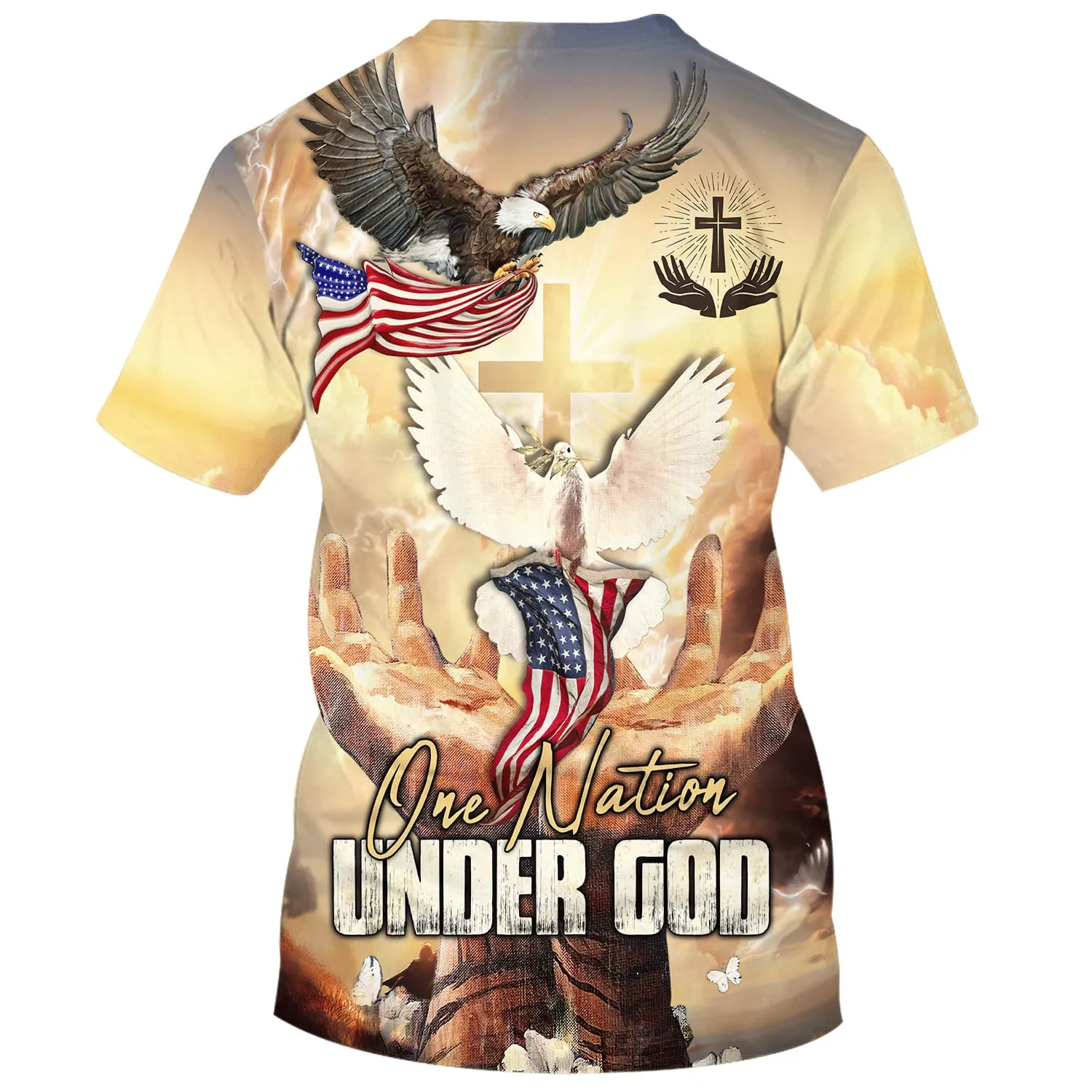 One Nation Under God Shirts - Hand Hold Cross Dove 3d Shirts - Christian T Shirts For Men And Women