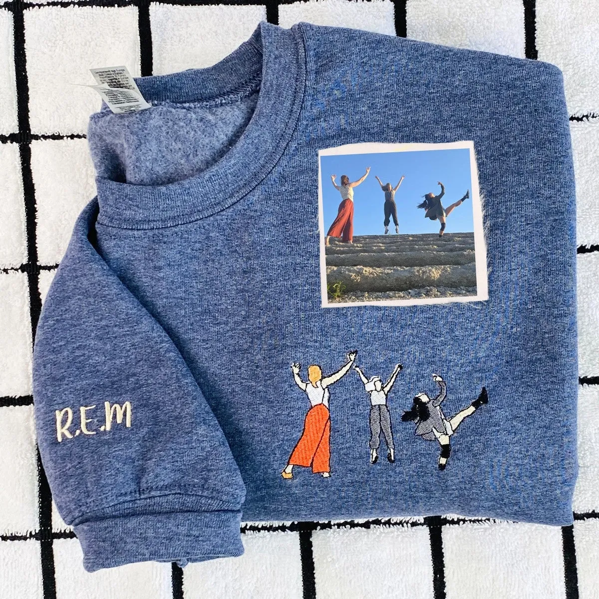 Personalized Matching Bestie Sweatshirts with Embroidery Your Pictures, Besties or EST Year on Sleeve