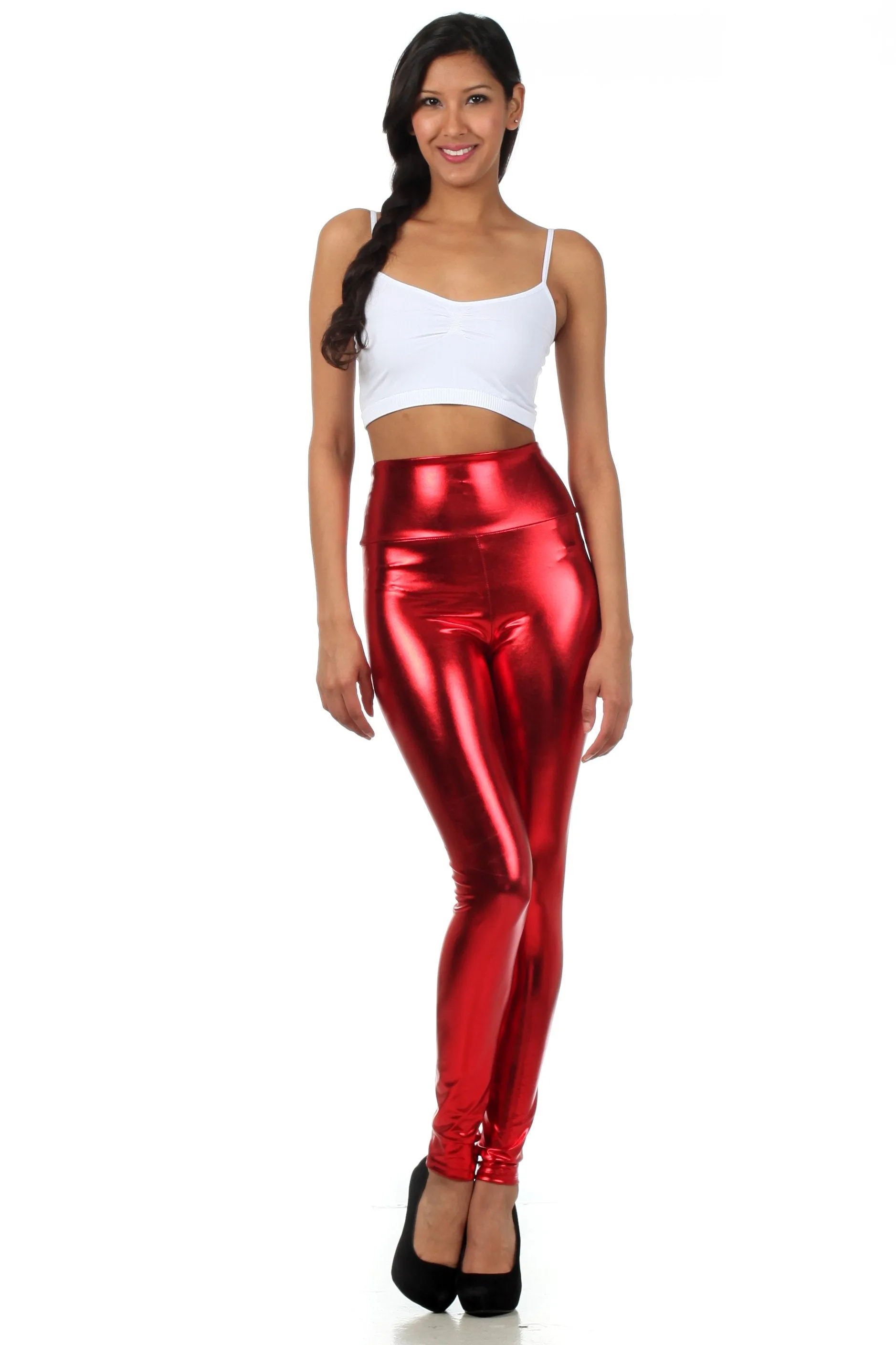 Sakkas Shiny Liquid Metallic High Waist Stretch Leggings - Made in USA