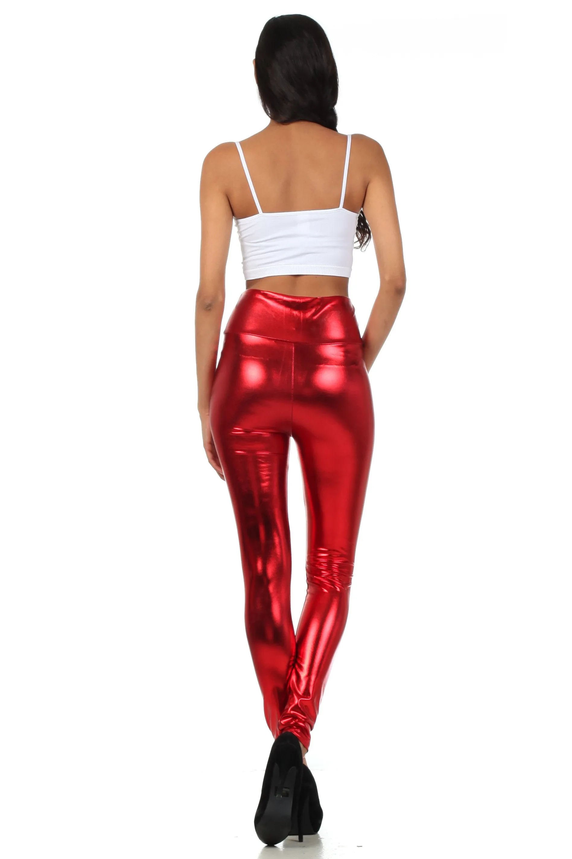 Sakkas Shiny Liquid Metallic High Waist Stretch Leggings - Made in USA