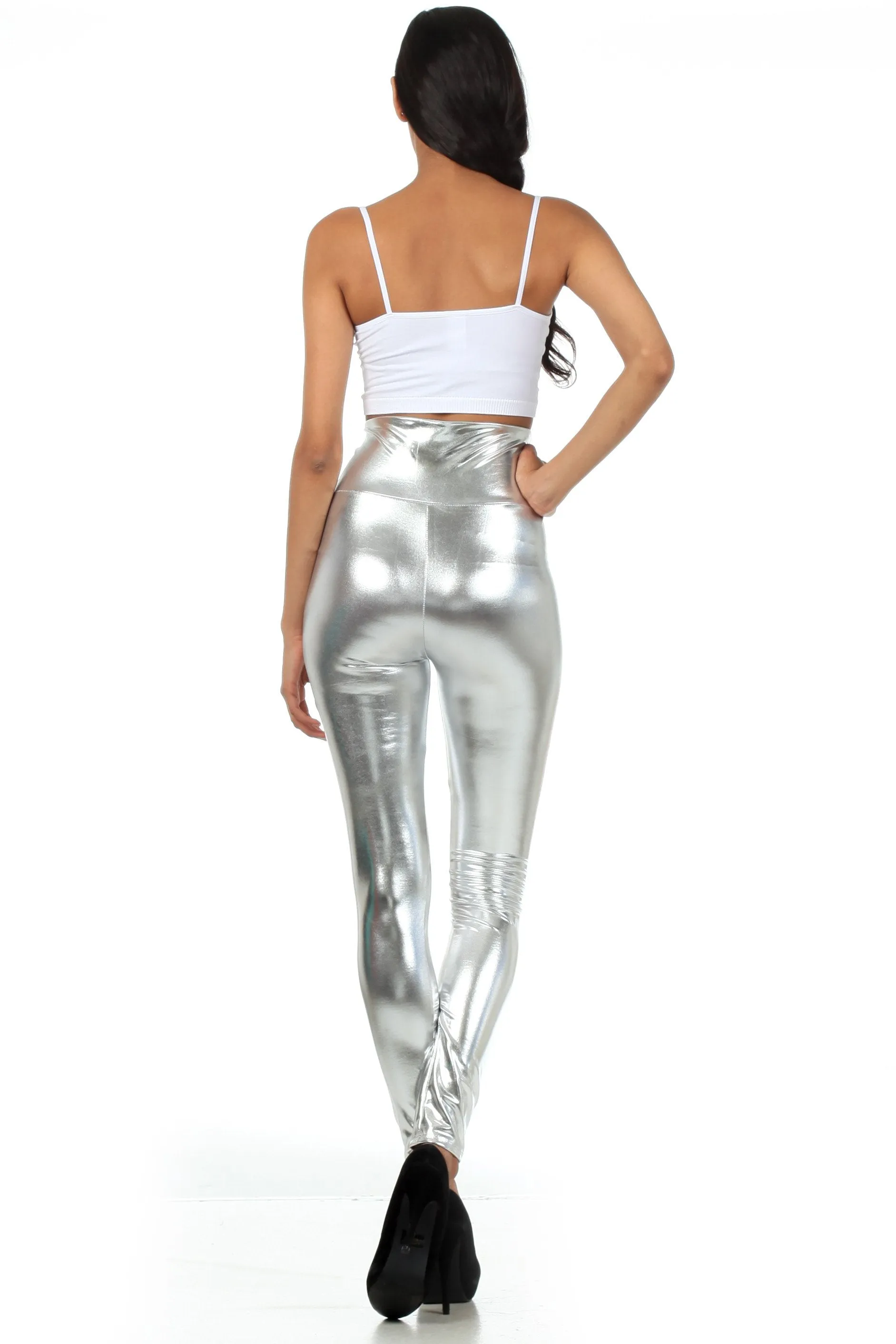 Sakkas Shiny Liquid Metallic High Waist Stretch Leggings - Made in USA