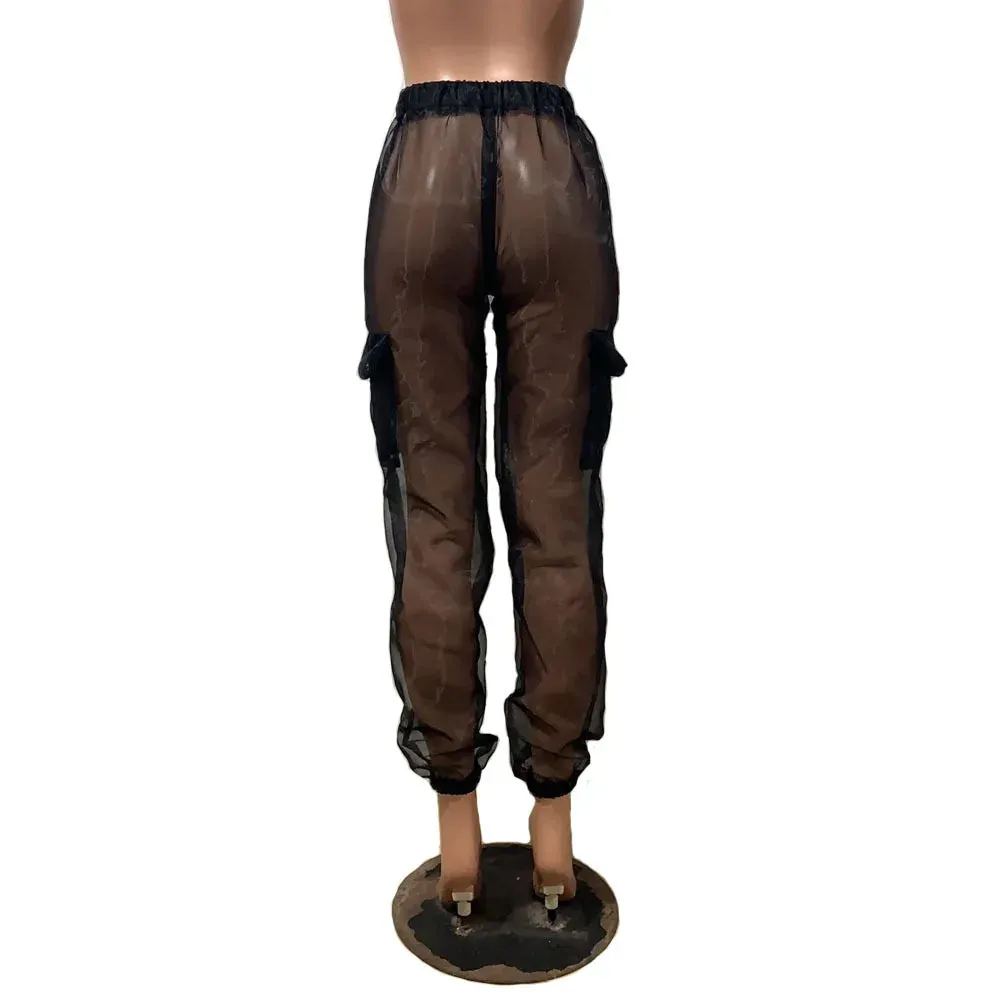 Trendy Mesh Cargo Pants With Side Pockets