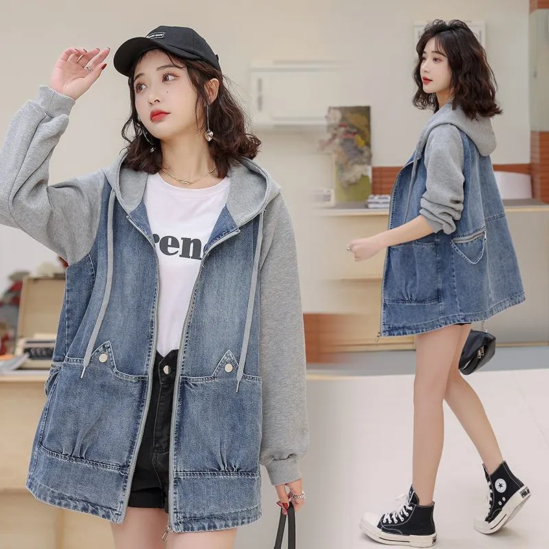 Versatile Chic Plus Loose Fit Thigh-Length Denim Coat