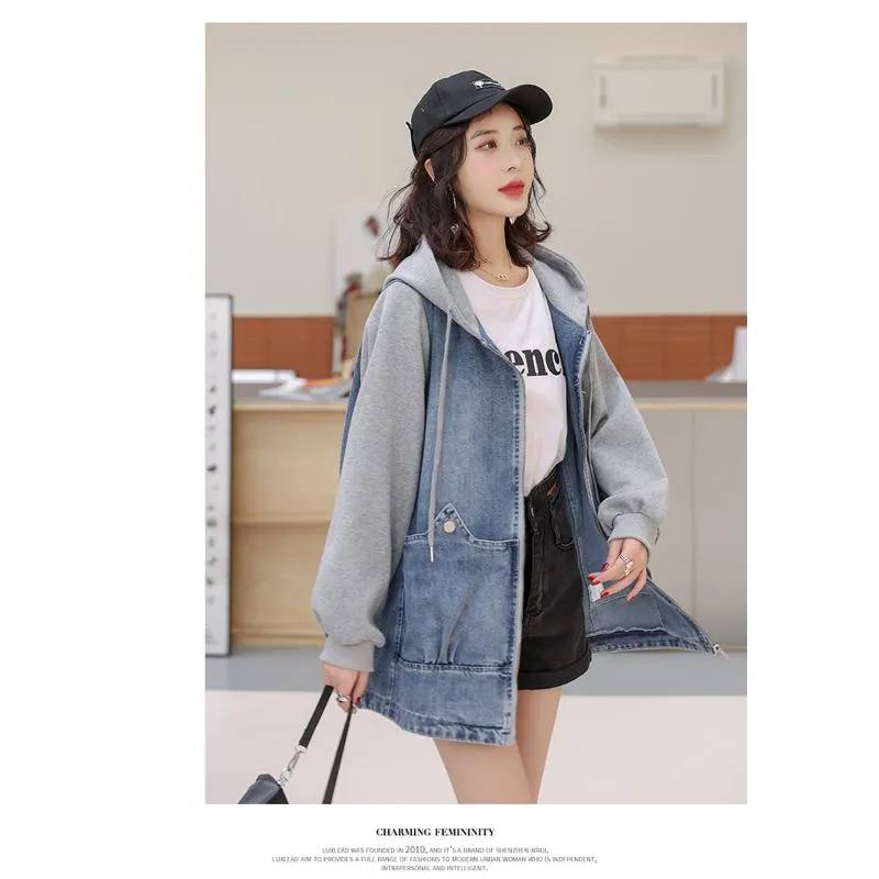 Versatile Chic Plus Loose Fit Thigh-Length Denim Coat