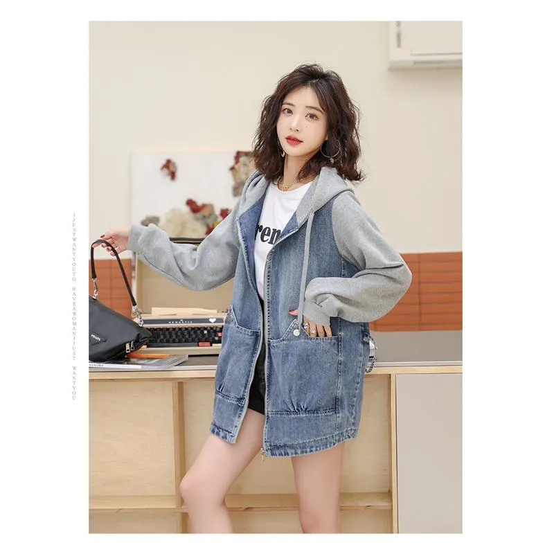 Versatile Chic Plus Loose Fit Thigh-Length Denim Coat