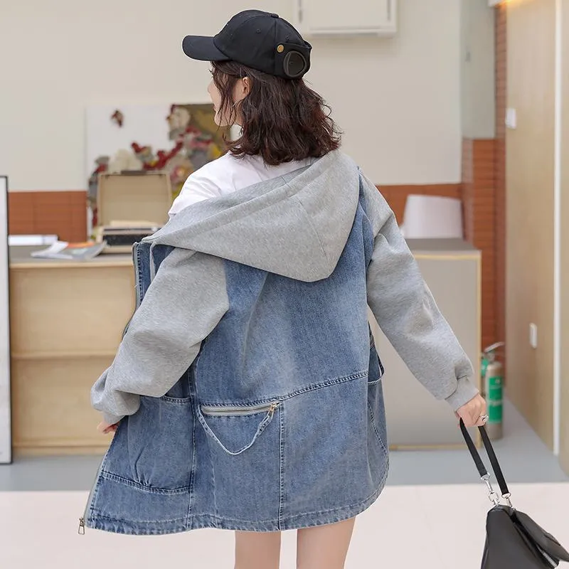 Versatile Chic Plus Loose Fit Thigh-Length Denim Coat