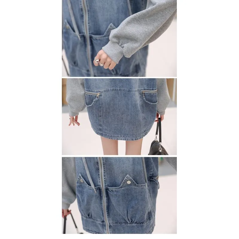 Versatile Chic Plus Loose Fit Thigh-Length Denim Coat