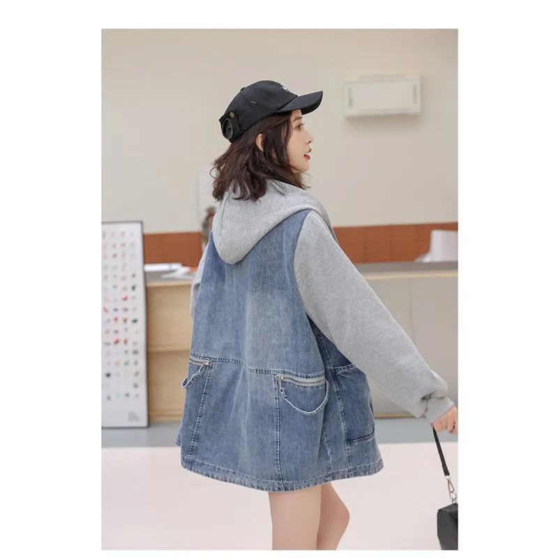 Versatile Chic Plus Loose Fit Thigh-Length Denim Coat