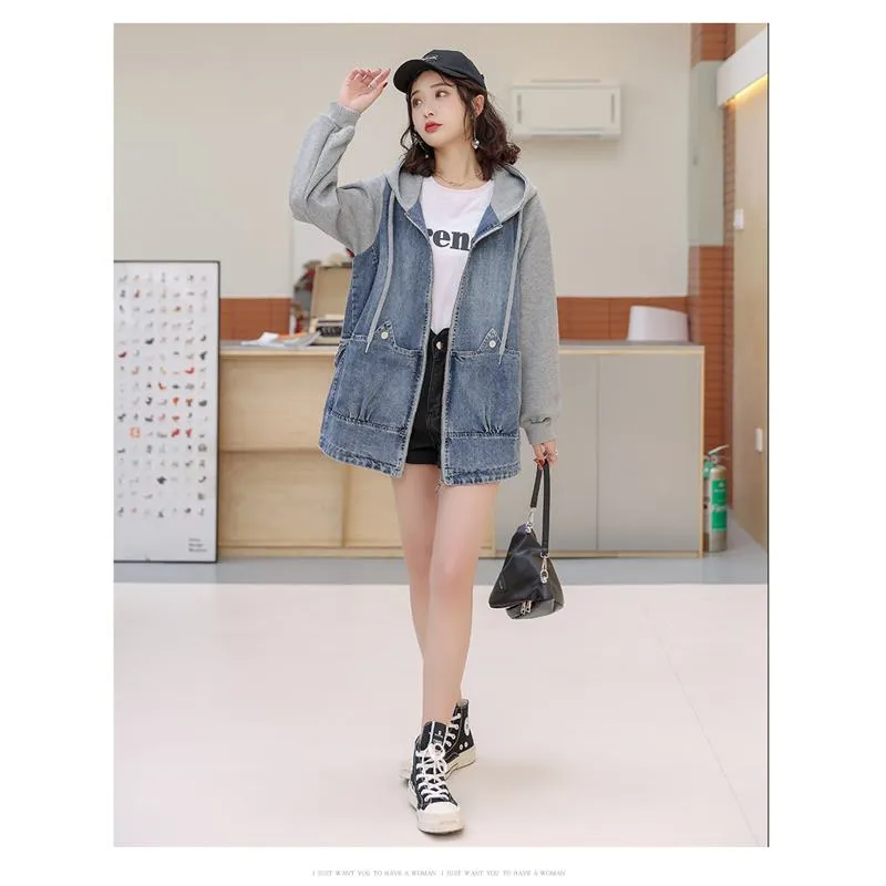 Versatile Chic Plus Loose Fit Thigh-Length Denim Coat