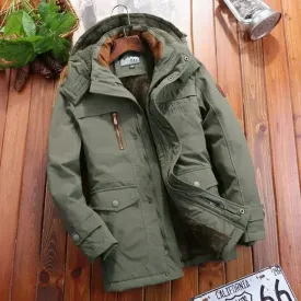 WELLSOME Winter Men's Windbreaker Jackets Fleece Parkas Warm Retro Hooded Coats