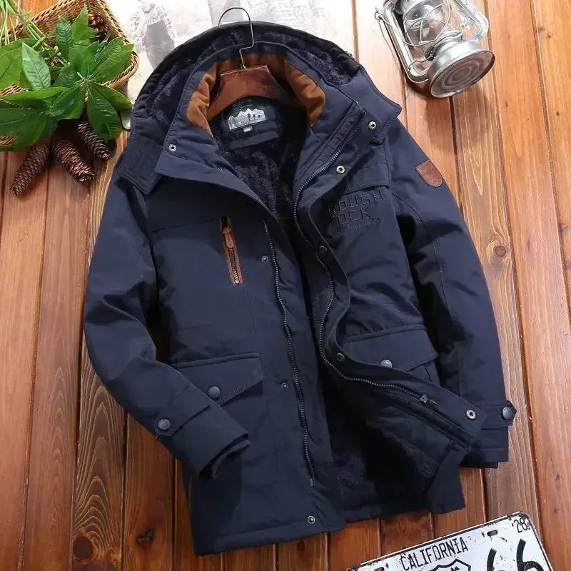 WELLSOME Winter Men's Windbreaker Jackets Fleece Parkas Warm Retro Hooded Coats