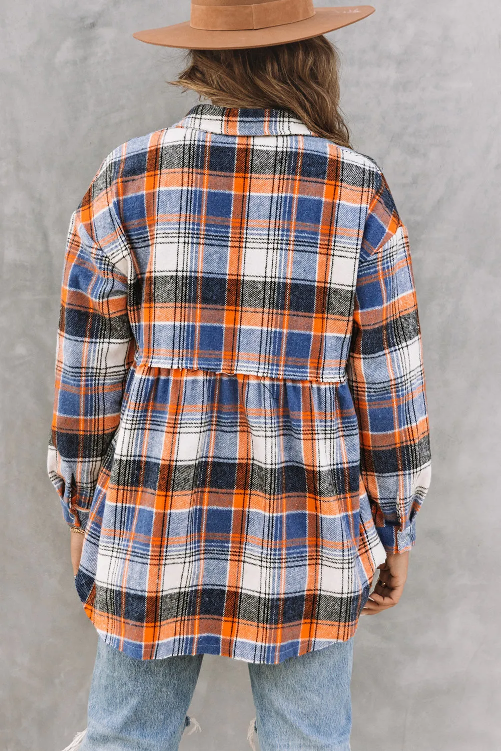 Wholesale Multicolor Plaid Snap Button Casual Raw Hem Shirt Shacket