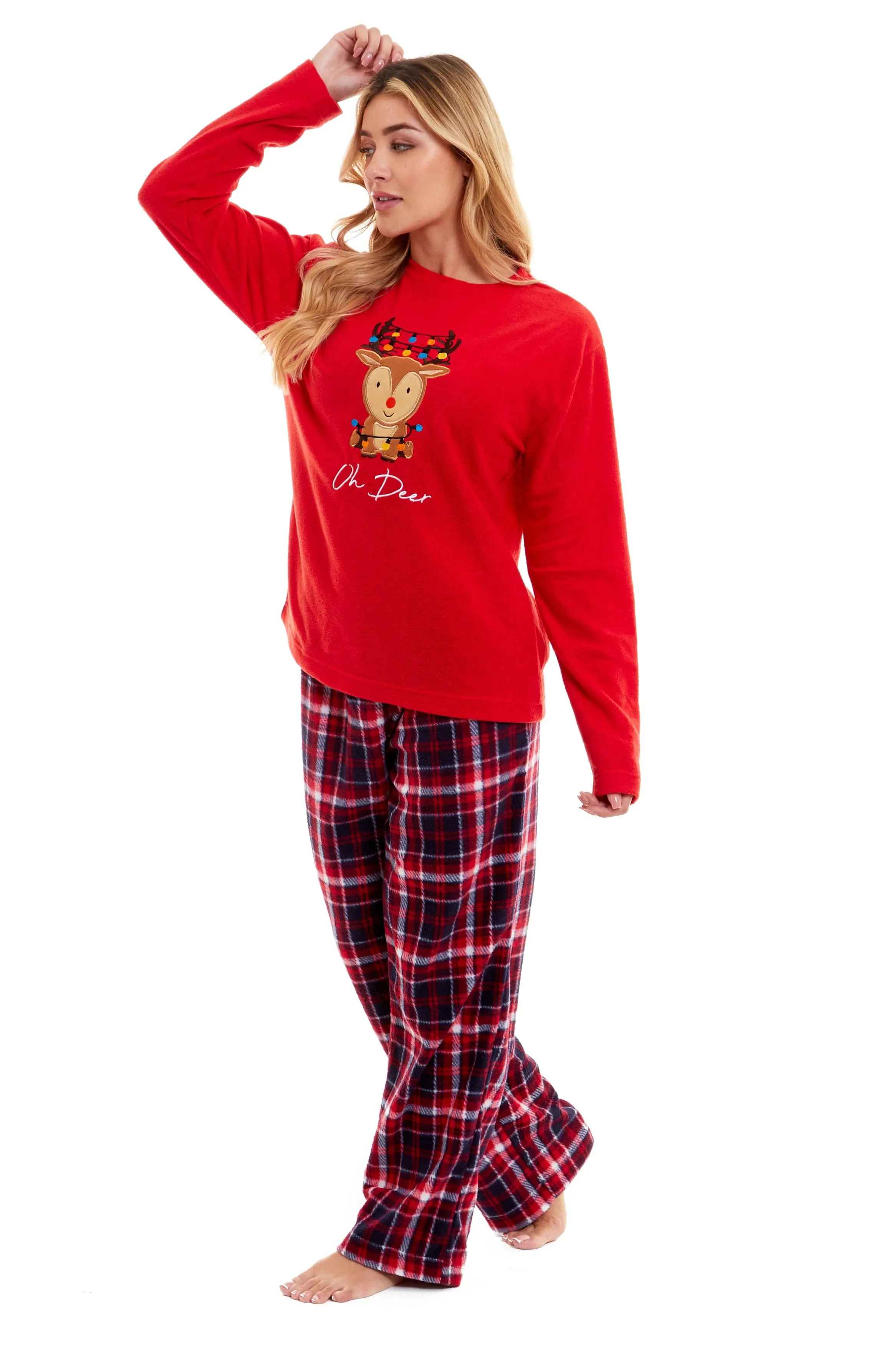 Women's Polar Fleece Pyjama Set with Festive Reindeer Pattern Ultra-Soft Winter Nights and Christmas Gifts Loungewear by Daisy Dreamer